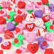 NPET 30Pcs Mochi Squishies Valentines Party Favors Valentines Day Gifts for Kids Classroom, Kawaii Mochi Squishy Toys Heart Rose Bear Valentines Day Gifts Exchange School Prize Stress Relief Toys