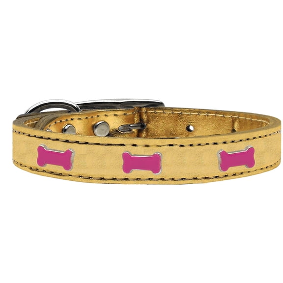 Pink Bone Widget Genuine Metallic Leather Dog Collar Gold 20
