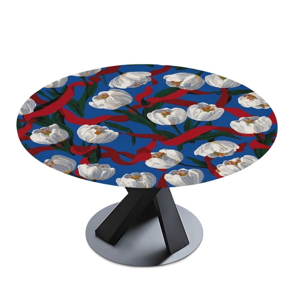 Round Premium Polyester Tablecloth Round Table Cloth Cover For Kitchen And Dining Room Red Ribbons