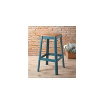 HomeStock Old World Charm Bar Stool (1Pc), Natural & Teal, 30" Seat Height - 29.92" H x 17.72" W x 17.72" L, Solid Pine Wood, Steel Base