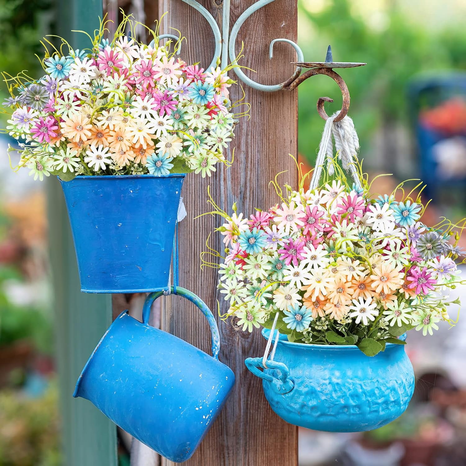 6 Bundles Wildflowers Fake Daisy Outdoor Artificial Flowers UV Resistant Silk Wild Flower Bouquets Bulk Faux Plants Plastic Greenery for Decoration Vase Floral Spring Home Decor