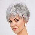 thumbnail image 5 of New European And Wigs Slanted Silver White Micro Curled Short Straight Hair Fiber Wigs In Stock Short Wavy Wigs for Women, 5 of 6