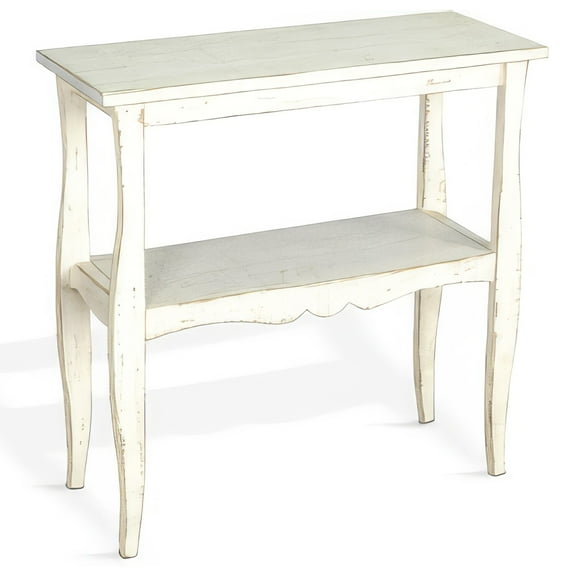 Rena Side End Table- Scallop Trim- 28 Inch Distressed White Mahogany