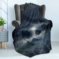 thumbnail image 4 of Nature Soft Flannel Fleece Throw Blanket, Dark Stormy Sky over Mountains Like Fictional Powerful Nature Image, Cozy Plush for Indoor and Outdoor Use, 70" x 90", Blue, by Ambesonne, 4 of 5