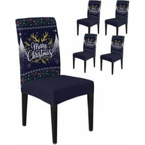 Chair Covers for Dining Room Set of 8,Blue Merry Christmas Elk Snow Stretch Seat Protector Removable Washable Chairs Slipcovers for Kitchen Banquet Wedding Hotel,Winter Plants Shiny Stars