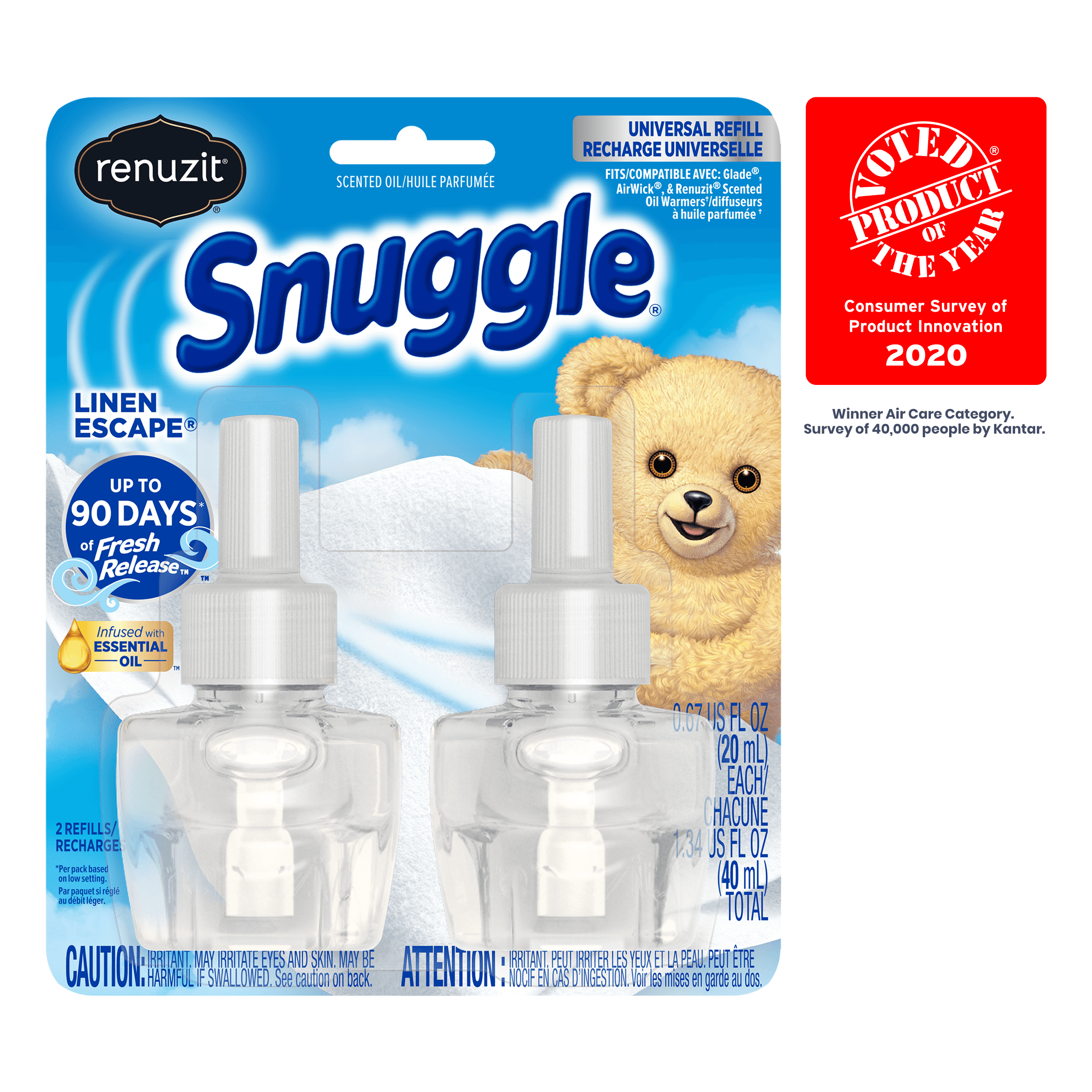Renuzit Snuggle Scented Oil Refill for Plug In Air Fresheners, Linen Escape, 2 Count