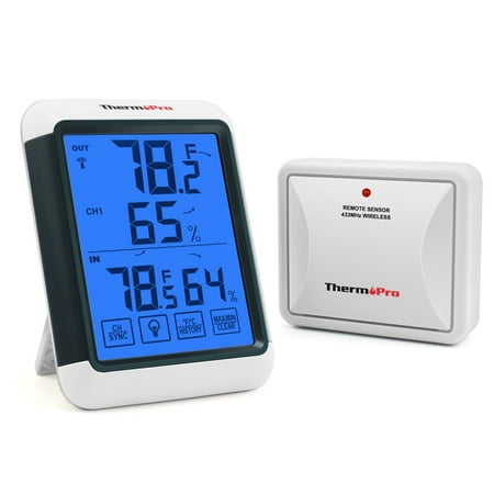 ThermoPro TP65 Wireless Temperature humidity Indoor Outdoor Digital Thermometer Wireless Hygrometer and Humidity Monitor with Jumbo Touchscreen and Backlight Humidity