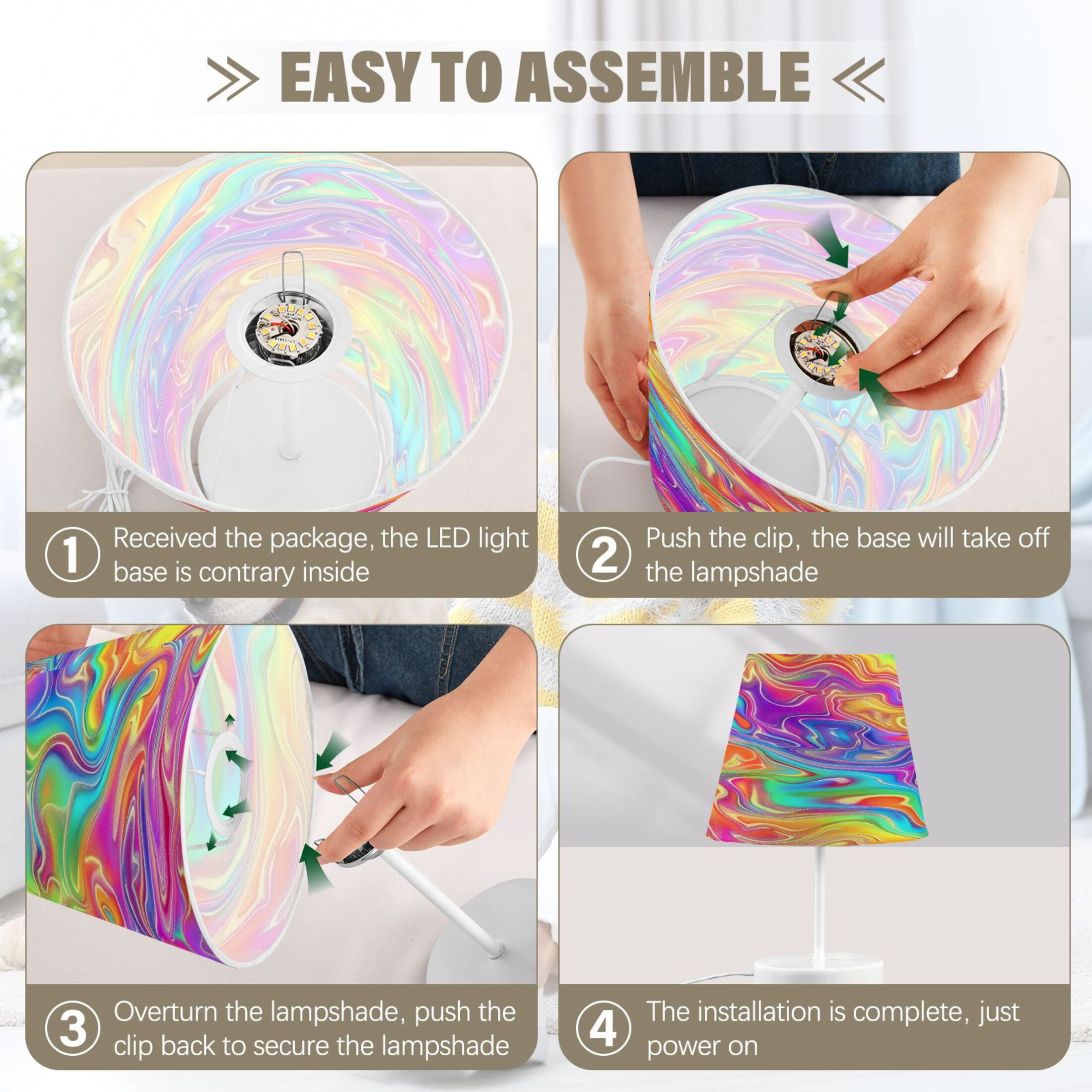 Rainbow Tie-dye Desk Lamp LED Table Nightstand Lamps with 3 Color Temperatures for Home Bedroom Living Room Decor 8x12