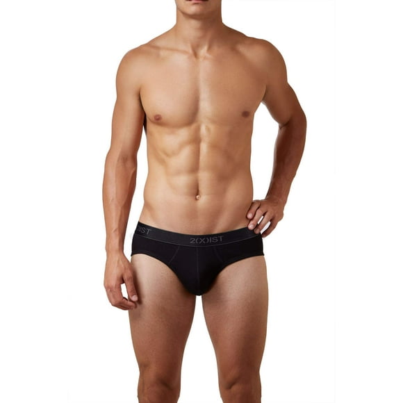 2(X)IST Men's Essential Cotton No-Show Brief, Black/Charcoal Heather/Poppy Red - X-Large ( Pack of 3 )