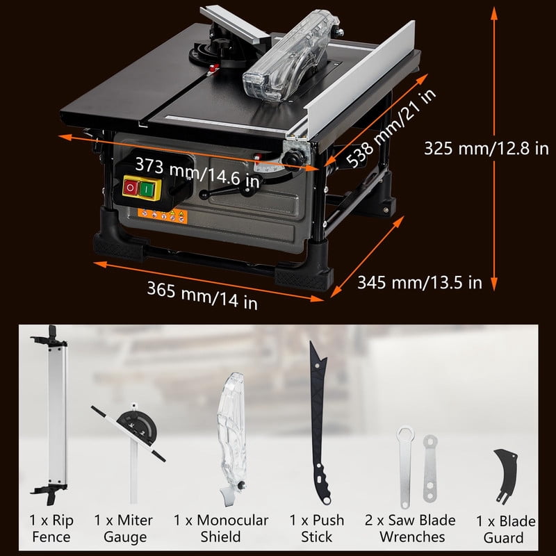 Towallmark 8 Inch 6.7 Amp, Jobsite Table Saw, Compact Portable Table Saw with 24T Blade, 3576 RPM Cutting Speed, Sliding Miter Gauge, DIY Woodworking Furniture Making, Grey