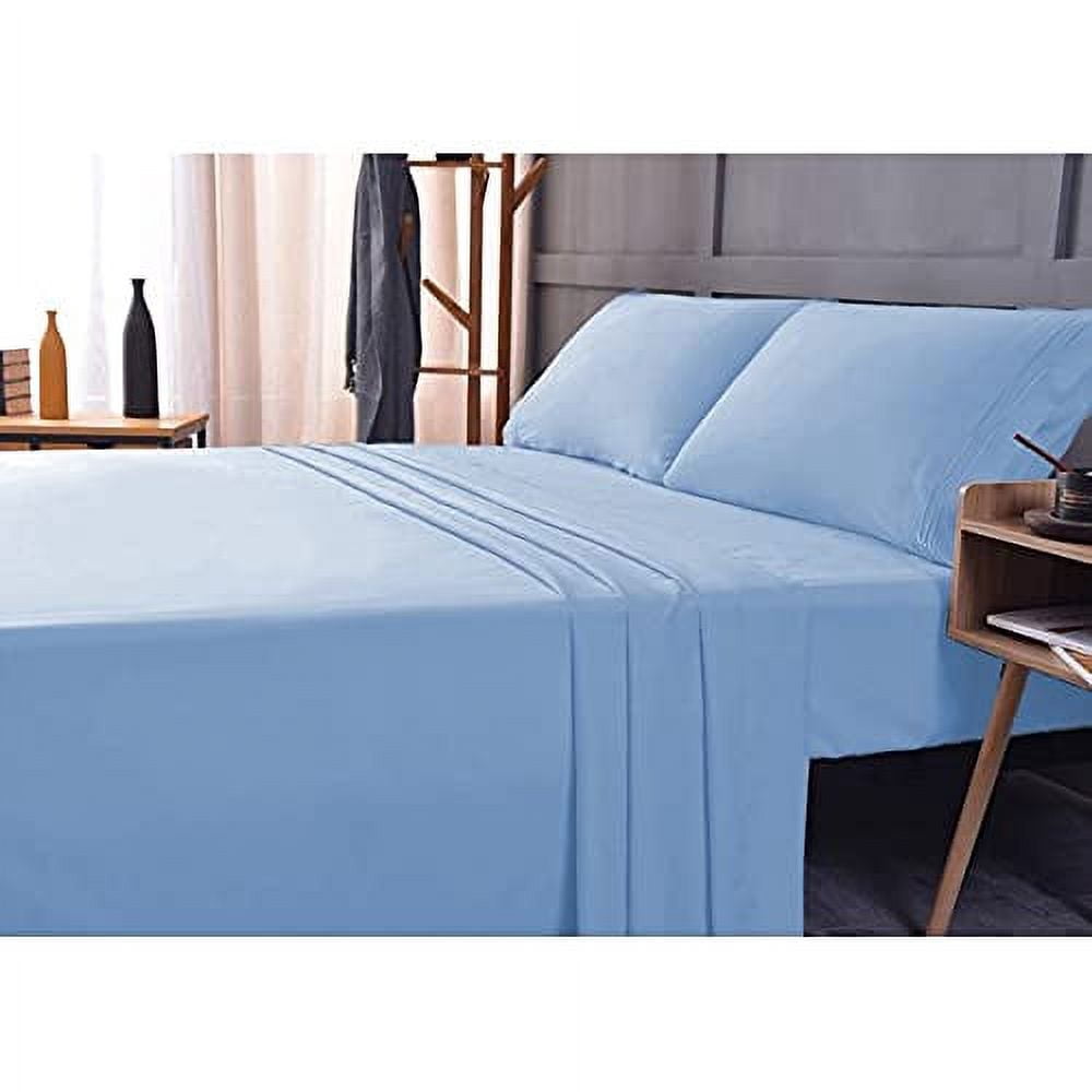 the Season Essentials Wrinkle Free Sheet Sets with Deep Pockets & Stain Resistant, 1800 Thread Count Bamboo Based – Light Blue, Queen