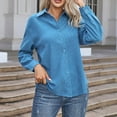 thumbnail image 2 of Wyobmus Womens Loose Long Sleeve Shirt Notch Lapel Dress Shirt Lightweight Solid Color Button Down Blouse Blue, 2 of 7