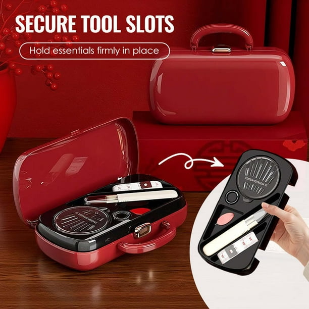 Kit de costura portátil de 21 piezas | Organizador compacto de cajas de aguja e hilo | Kit de costura multifuncional para el hogar | Estuche ligero para reparación de viajes | Rojo, Blanco Verde