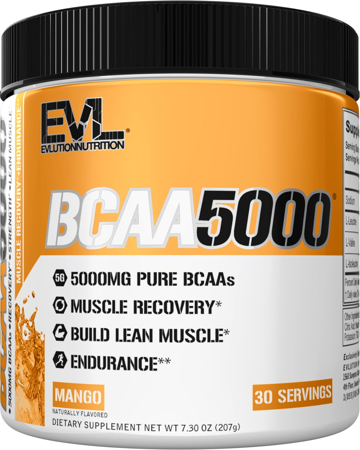 BCAA5000 Powder - 5 Grams of EVL BCAA Powder(Branched Chain Amino Acids) Essential for Performance, Recovery, Endurance & Muscle Building - Keto, No Sugar (30 Servings, Mango Flavor)