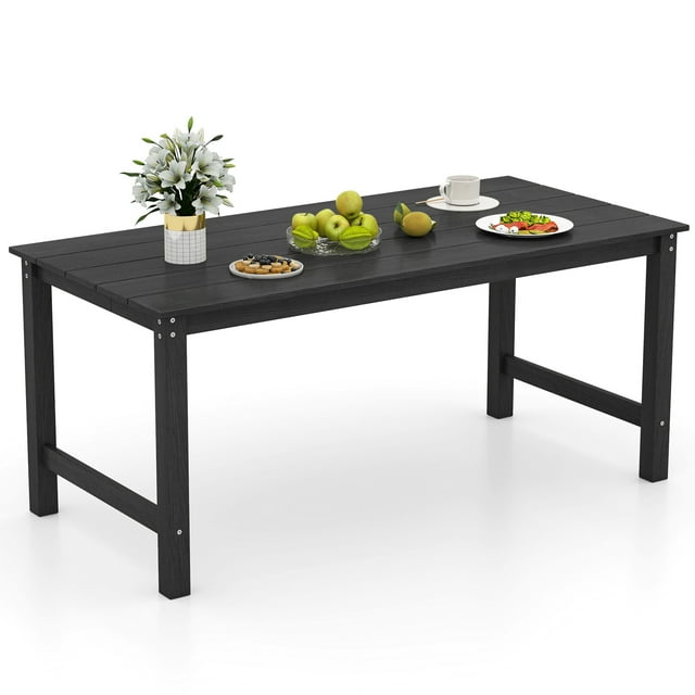 Gymax HDPE Outdoor Dining Table for 6 Person 67'' Patio Table w/ Wood-Like Tabletop Black