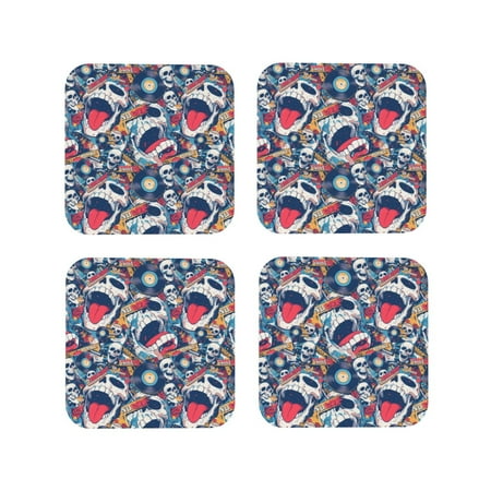 

Tideii cool rock Skull for Leather Coasters 4 Pieces Anti-fouling and Anti-scalding Decorative Coasters Suitable for Restaurants Kitchens Coffee Shops-Square