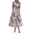 thumbnail image 2 of xiaxaixu Robe Longue d'Été pour Femme, Ligne A, Manches Courtes, Col en V, Motif/imprimé Floral, Robe de Plage, 2 of 6