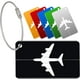 thumbnail image 1 of Juego de 6 etiquetas para equipaje, etiquetas para maletas/aviones, etiquetas de aleación de aluminio con cordones de acero inoxidable y tarjeta de PVC impermeable (6 colores), 1 of 5