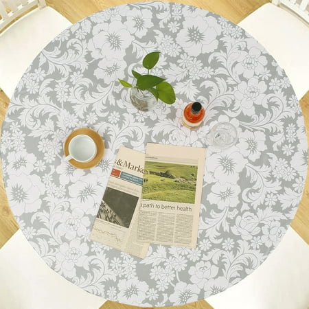 

Fitted Round Tablecloth Elastic Vinyl Table Cloth for 44 -55 Tables Waterproof Plaid Table Cover Cloth for Picnic Grey
