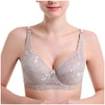 thumbnail image 2 of Bigersell Lace Bras for Older Women Push up Bra No Underwire Female Floral Lace V-Neck Comfort Soft T-Shirt Bras Wireless Bralette Padded Bra Style-D15, Wire-Free Everyday Bras Y-1-Khaki 42B, 2 of 3