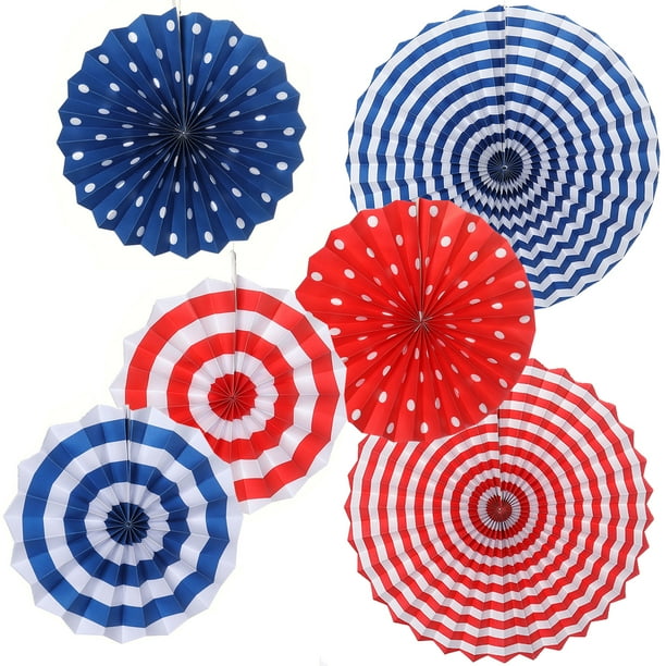 KAKOWELY 6 abanicos de papel de seda con flores para decoración de cumpleaños, bodas (azul y rojo)
