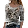 thumbnail image 1 of IROINID T-Shirts à Manches Longues Réduits pour Femmes, Col Rond Imprimé, Blouse d'Automne, Pull-Over, Gris, 1 of 5