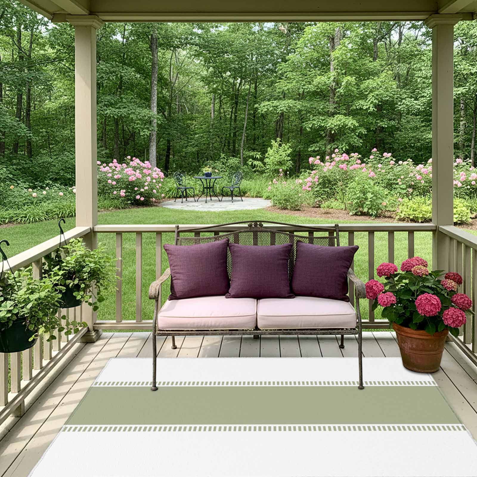 Outdoor Rug 5x8ft Sage Green Large Area Rug Stripe Indoor Outdoor Carpet Outdoor Rugs Mats for Patio Camping,RV,Front Door, Outside Decor
