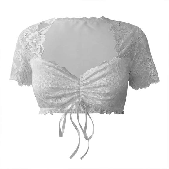 WCJM Short Sleeve Corset Top Renaissance Peasant Blouse for Women V Neck Shirt (White,M)
