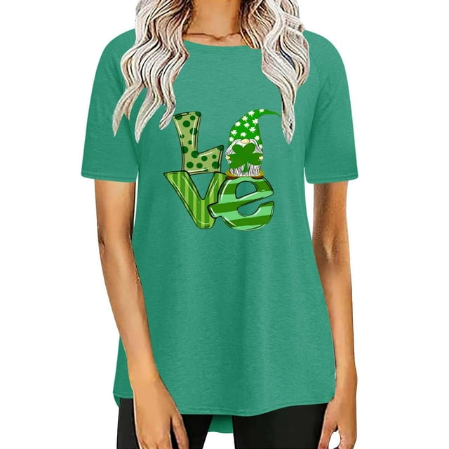 Pxiakgy Vente Chaude! T-Shirt Trèfle de la Saint-Patrick pour Femmes Chanceux Irlandais Manches Courtes T-Shirt Graphique Trèfle Mode Décontractée Col Rond Manches Courtes Imprimé Vert G