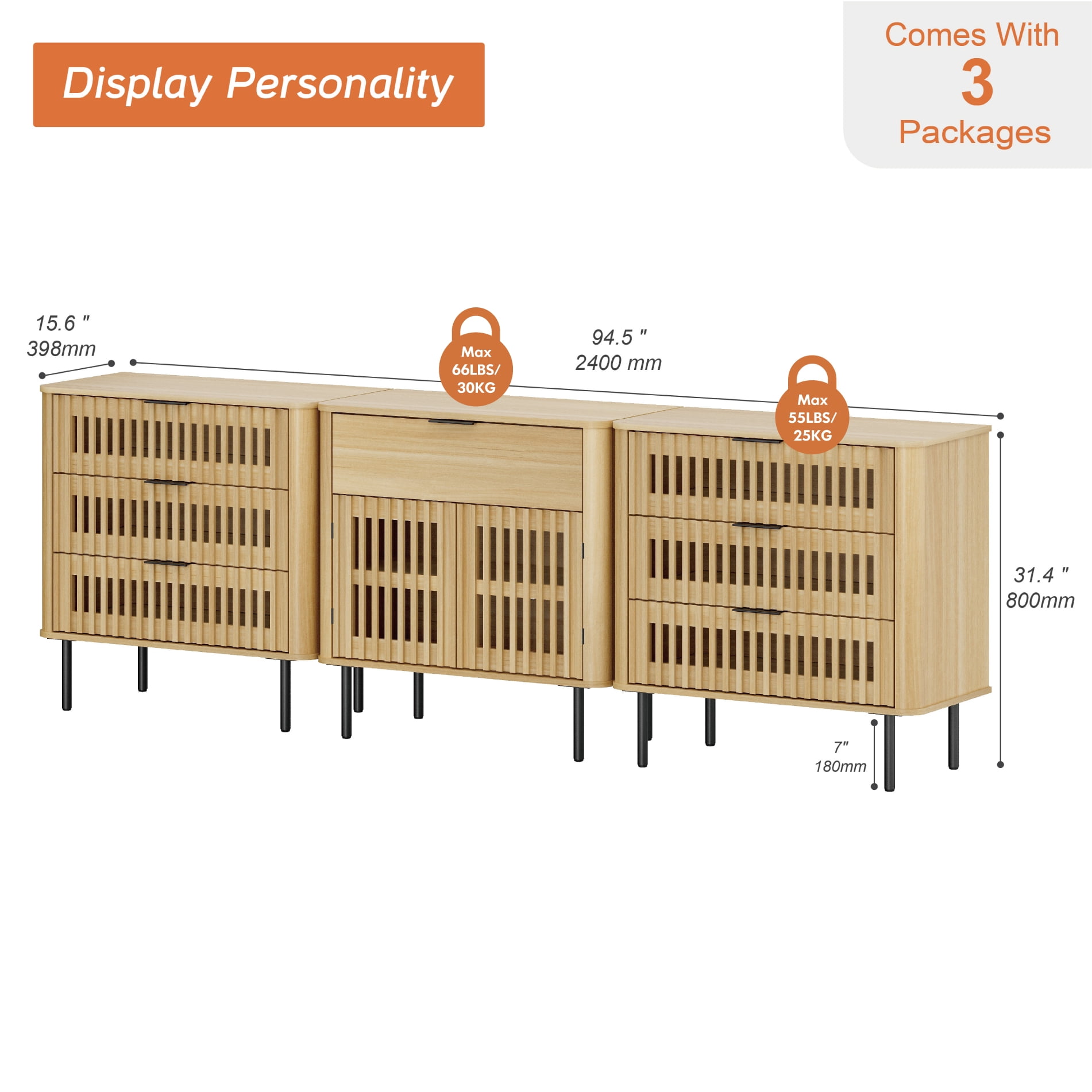 94.5" W Large TV Stand for 85 Inch TV, Wood Entertainment Center with Cabinets and Drawers, Mid-Century Modern Media Console for Living Room, Oak