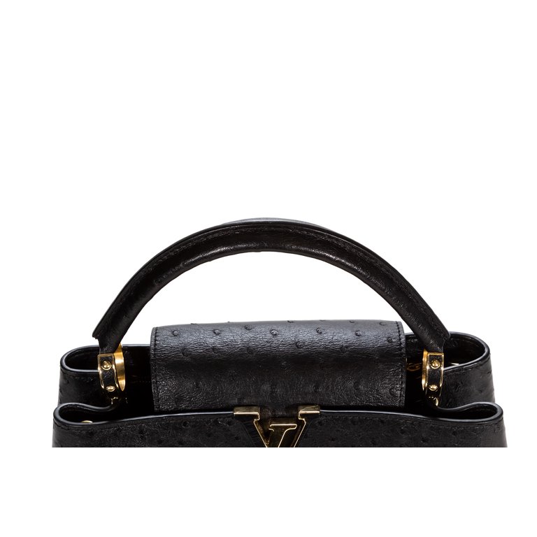 Louis Vuitton Capucines PM Black Ostrich Leather Womans Handbag 