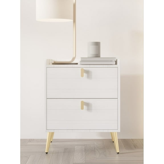 Home Design Muilee Nightstands (Set of 2) with Brushed Gold Handles and Roller Glides, White, Easy Assembly