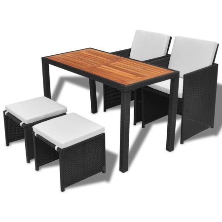 Acacia Black Wood - vidaXL 5 Piece Outdoor Dining Set Poly Rattan and Acacia Wood Black