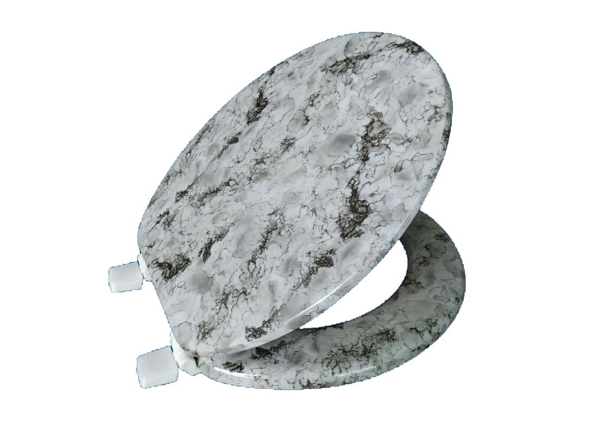 Dream Bath Heavy Duty Round Toilet Seat with non-slip seat and quick-attach easy install hardware, Marbleized Wood Grey