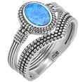 thumbnail image 2 of LaRaso & Co His Her Wedding Set Lab Blue Opal Silver Titanium Unique Bride Groom Rings, 2 of 7