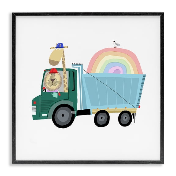 Stupell Industries Contemporary Construction Animals with Rainbow Black Framed Giclee Art, 17 x 17, by Carla Daly
