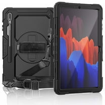 Dteck Case For Samsung Galaxy Tab S7 FE 2021 12.4-inch SM-T730/T736B,Shockproof Rubber 3-Layer Protection Hybrid Hard Kickstand Case Cover for Galaxy Tab S7  T970/T975 with Shoulder Strap,Black
