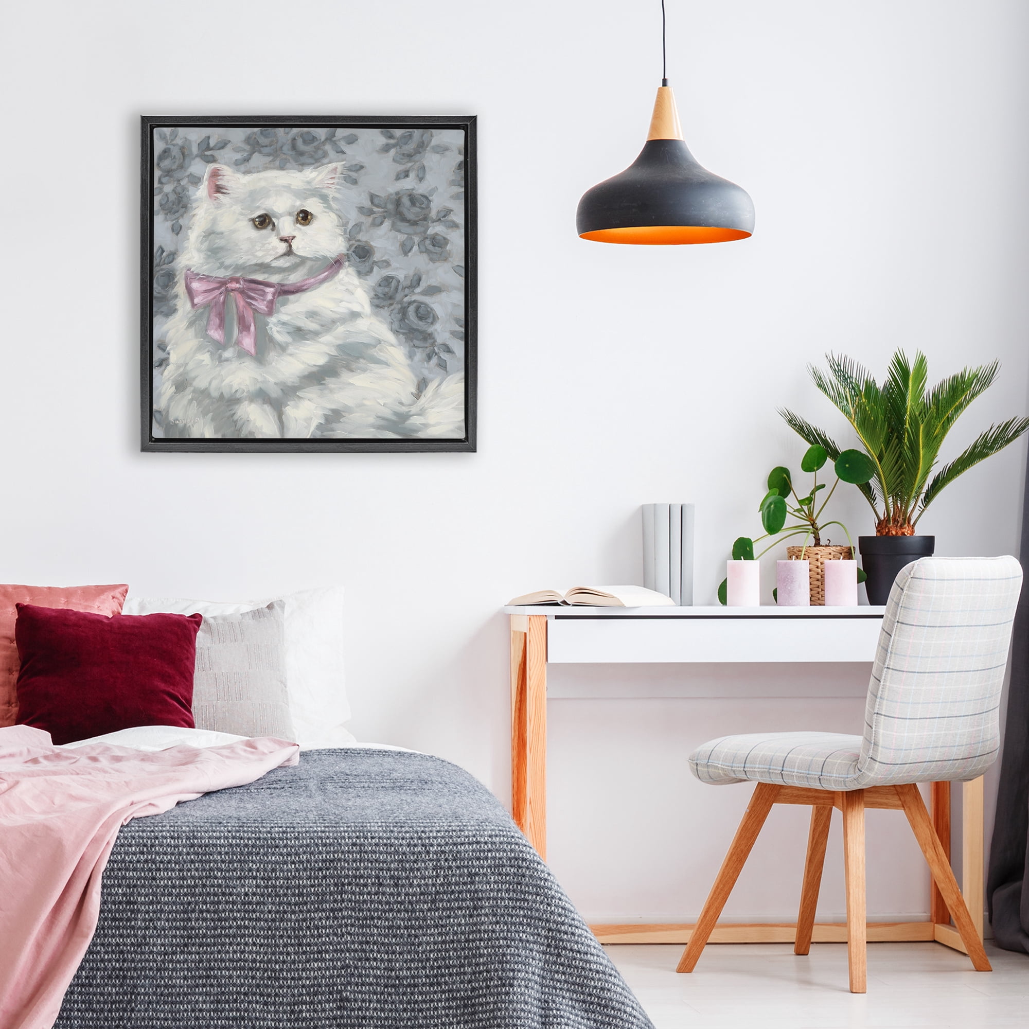 Stupell Industries Coquette Kitty Portrait Black Framed Floater Canvas Wall Art, design by Sara G. Designs