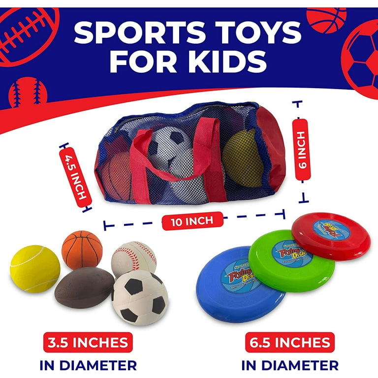 Toysery Soft Balls for Toddlers 1 3. Set of 5 Sport Toddler Balls Plus 3 Fresbee s. Carrying Bag Included Soft Ball for kids Outdoor games