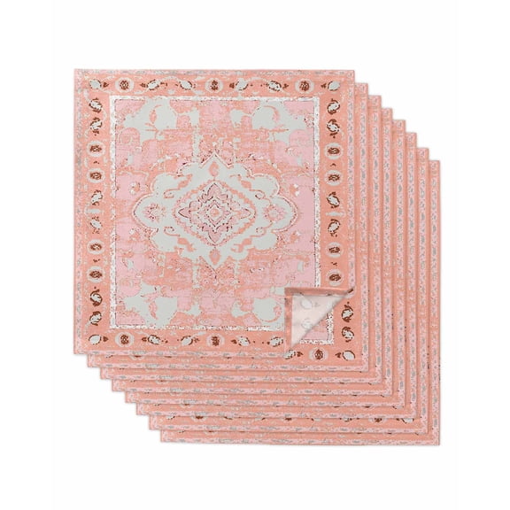 Pink Boho Cloth Napkins Set of 8 Reusable Dinner Napkins, Vintage Abstract Tribal Decorative Oriental Cocktail Napkin Washable Table Napkins for Wedding/Holiday Party/Baby Shower 20"x20"