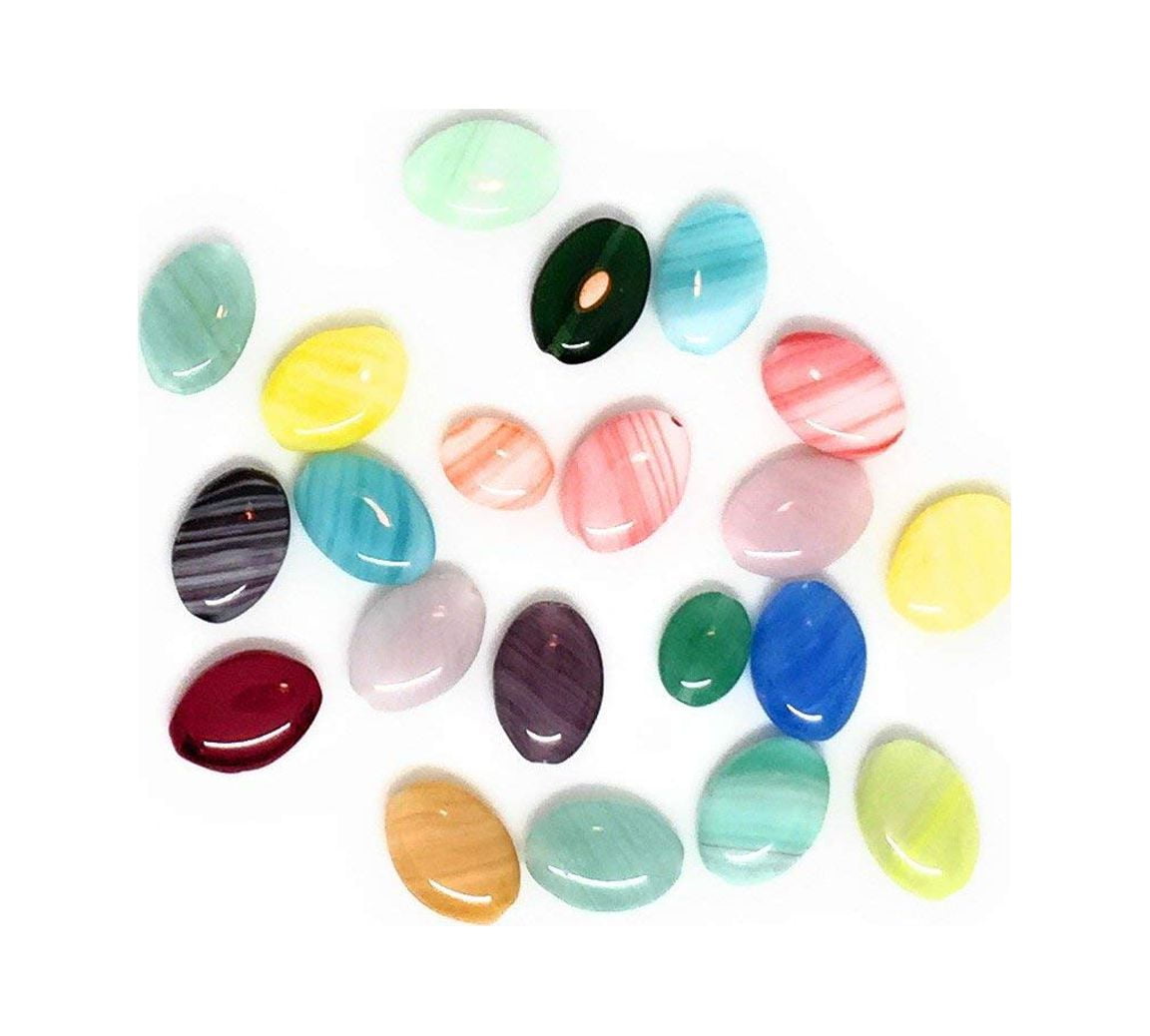 Two Pounds India Handmade Oval Assorted Colors Swirl Glass Beads Bulk  (MPQ-90) ⭐