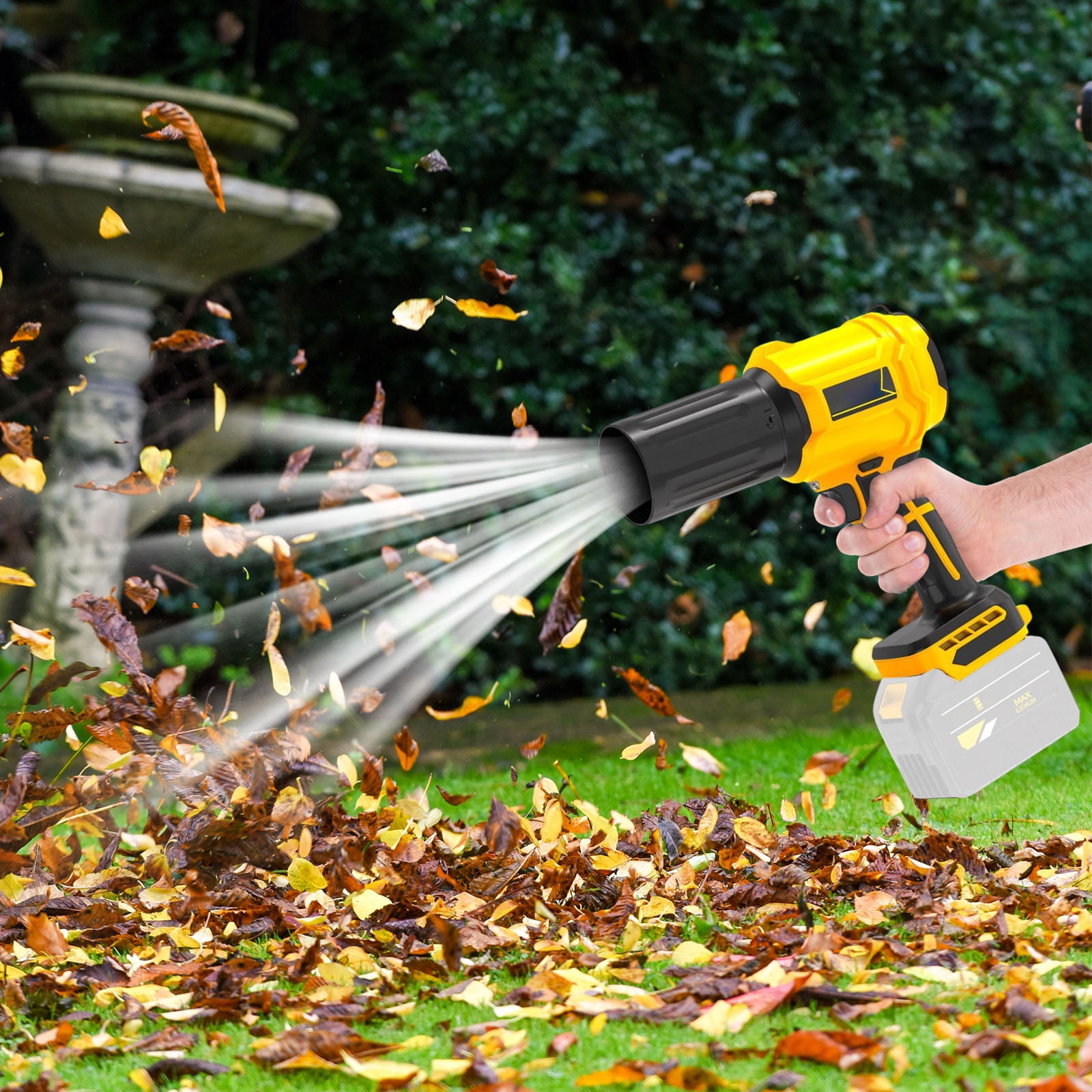 Industrial Blower Lithium Battery Powered | Portable Wireless Soot Dust Leaf Collector | Powerful Airflow Handheld Motorized Tool | Ergonomic Grip | 24x23x9cm | Black Yellow | 1 Pc