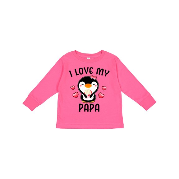 Inktastic I Love My Papa with Cute Penguin and Hearts Girls Long Sleeve Toddler T-Shirt