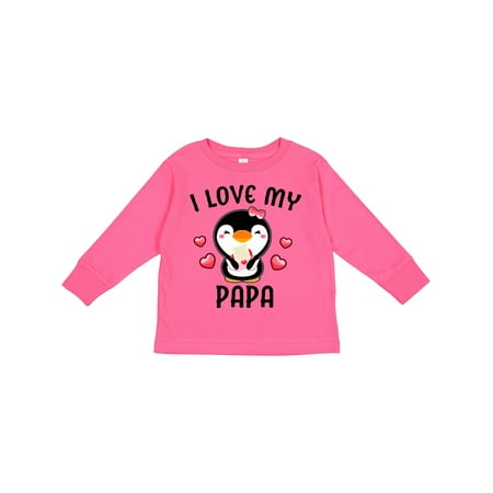 

Inktastic I Love My Papa with Cute Penguin and Hearts Girls Long Sleeve Toddler T-Shirt