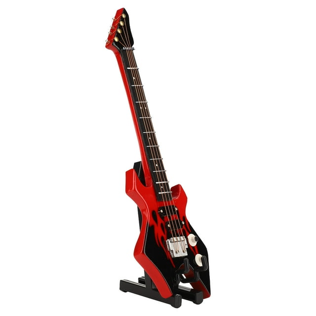 Mini Décoration de Guitare, Mini Basse Exquise pour Chambre à Coucher pour Maison Noir Rougeâtre