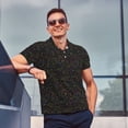thumbnail image 4 of Fotbe Doodle Dinosaur Pattern Men’s Golf Polo Shirt – Breathable Performance Golf Shirt with Button-Down Collar-Small, 4 of 6