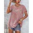 thumbnail image 2 of Blusa de manga corta de jacquard, blusa de manga con volantes de encaje y cuello redondo para mujer, verano, primavera, rosa, M, 2 of 8