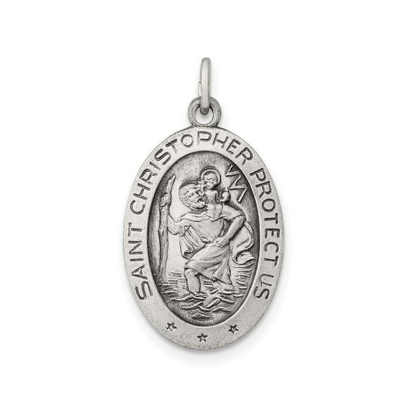 Sterling Silver Saint Christopher Medal Pendant Oval Travel Protection Necklace Brushed Finish Vintage Christian Jewelry for Daily Wear Spiritual Strength and Faith Heirloom Style