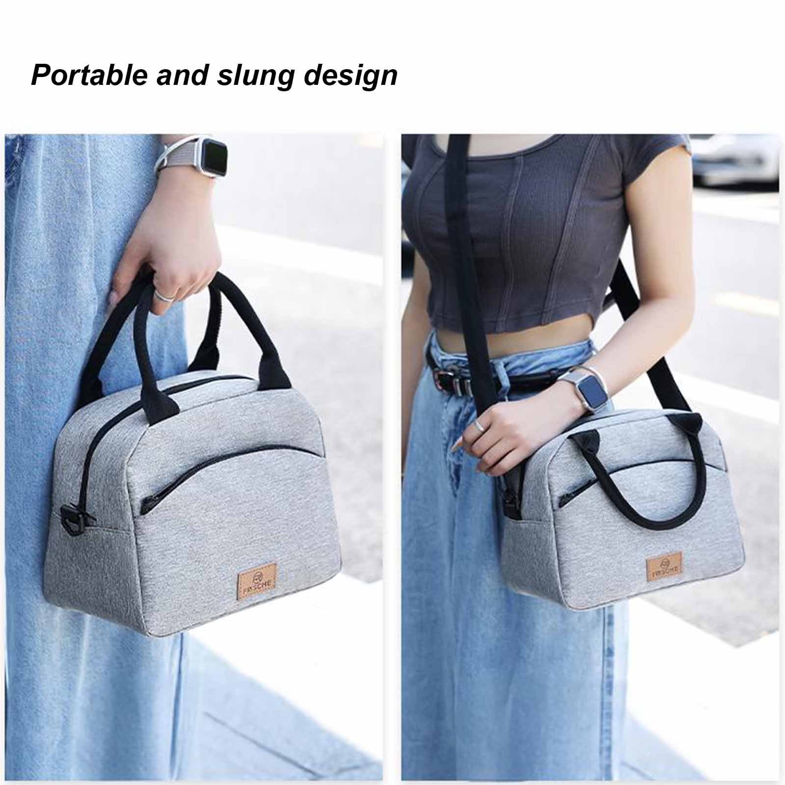 SCNOR Lunch Bag for Women and Men,Insulated Lunch Tote,Stitch Bento Bags,Oxford cloth,Gray