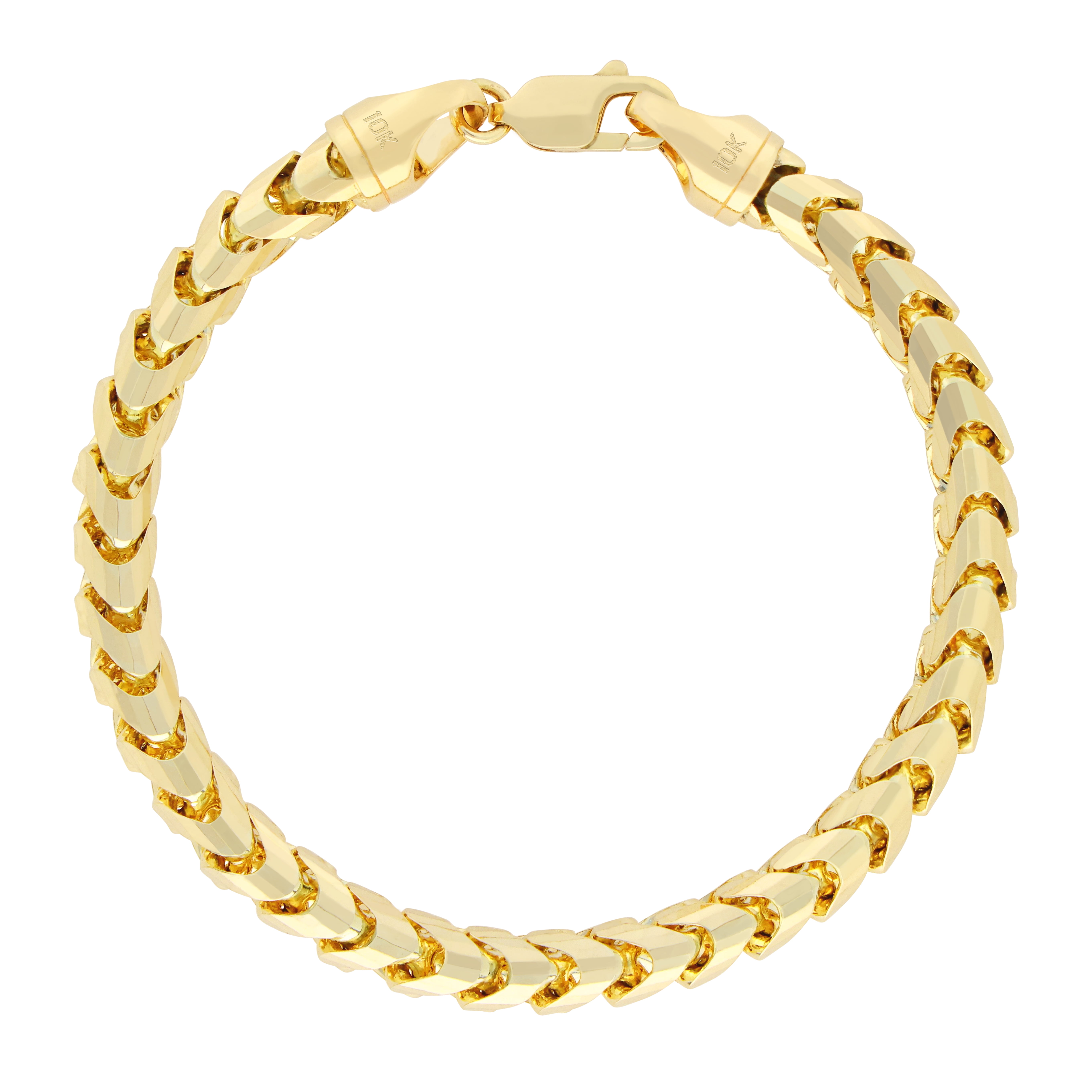 Nuragold 10k Real Yellow Gold Solid Franco Diamond Cut 6mm Spiga Wheat Chain Bracelet (7"-9") Italian Jewelry for Men